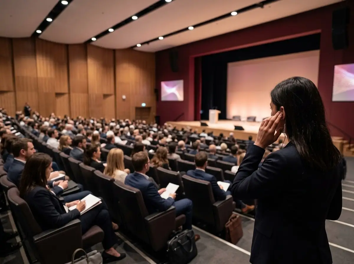 A packed auditorium at a company event