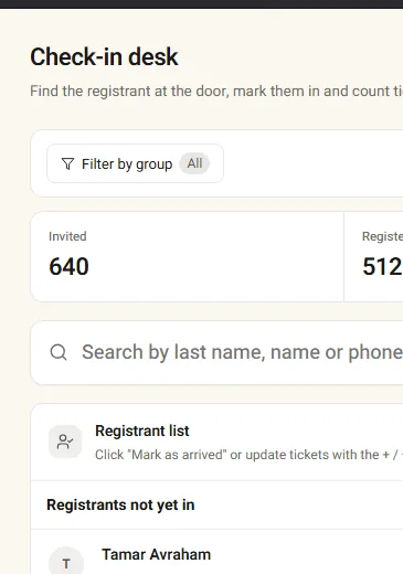 The check-in desk screen