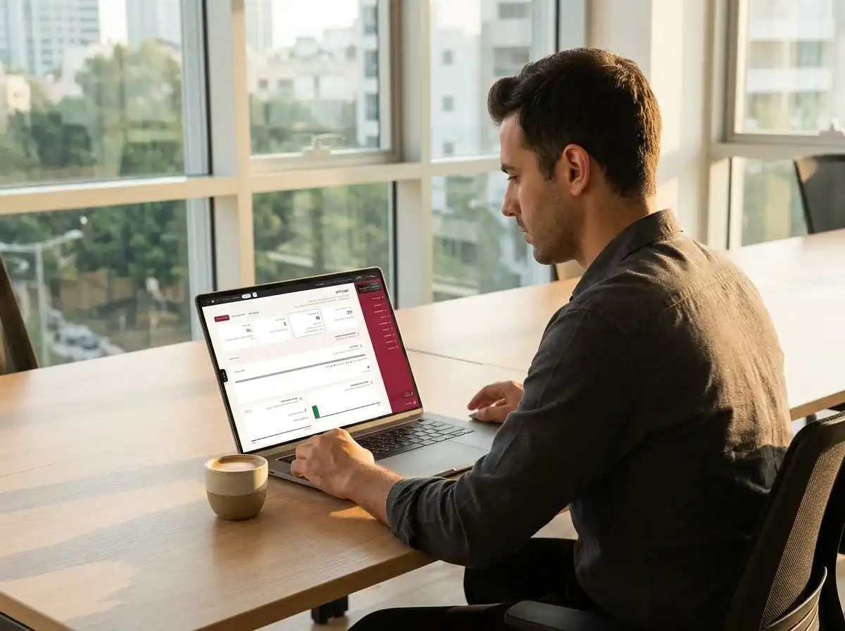 Working in the dashboard on a laptop
